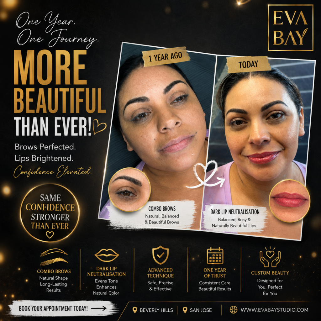 One Year Permanent Makeup Transformation Combo Brows & Dark Lip Neutralization in Beverly Hills & San Jose